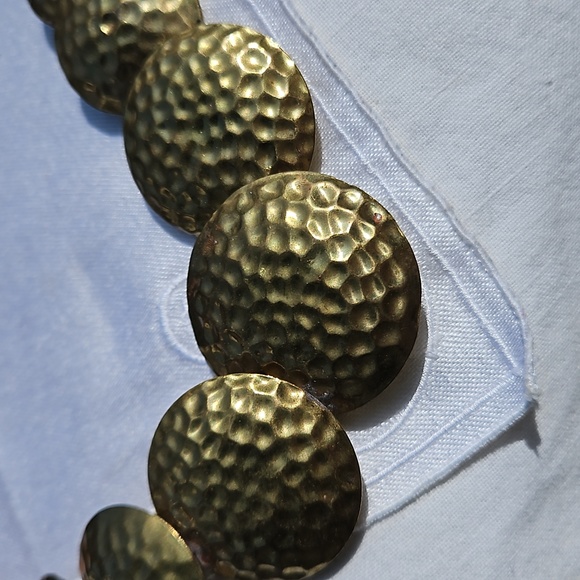 Vintage Celluloid Beaded Multi-strand into Brass Circles necklace #135 - Picture 4 of 9